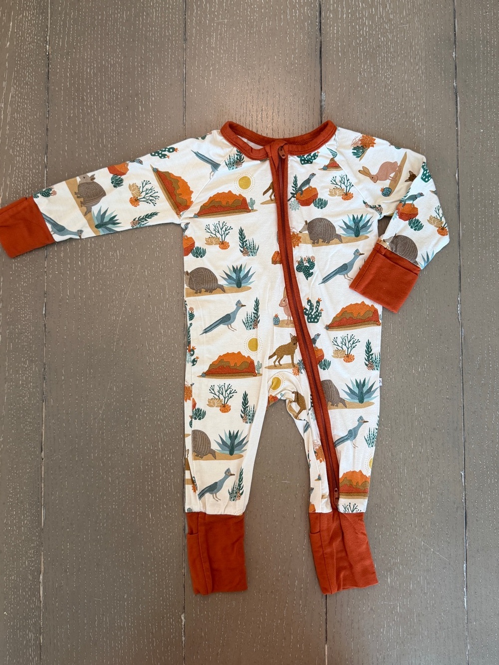 Emerson Baby Long-Sleeve Western Print Bamboo Footie Sleeper Onesie • Size 0-3M